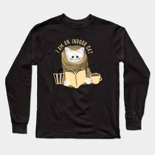 Introvert book lover coffee lover boba tea lover cute cat Long Sleeve T-Shirt